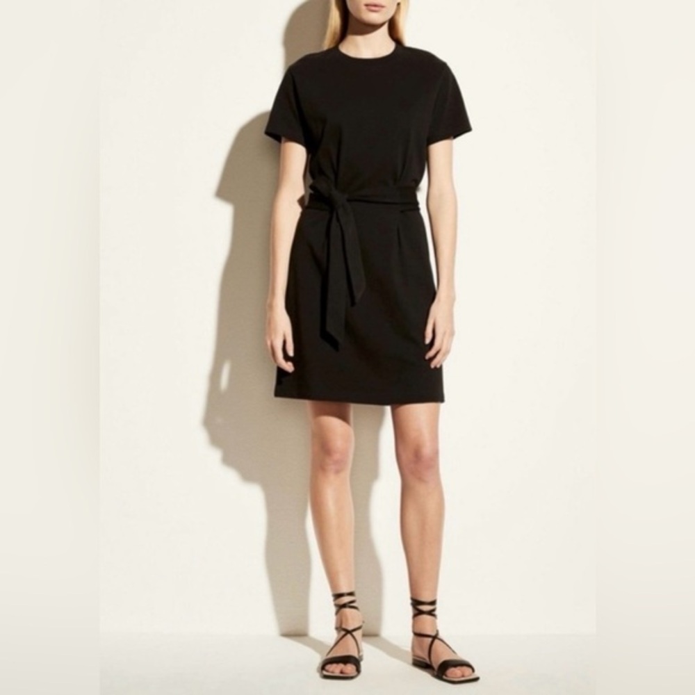 Vince Black Mini Cotton Pullover Relaxed Fit Dress Waist Tie NWT XS Revolve $195